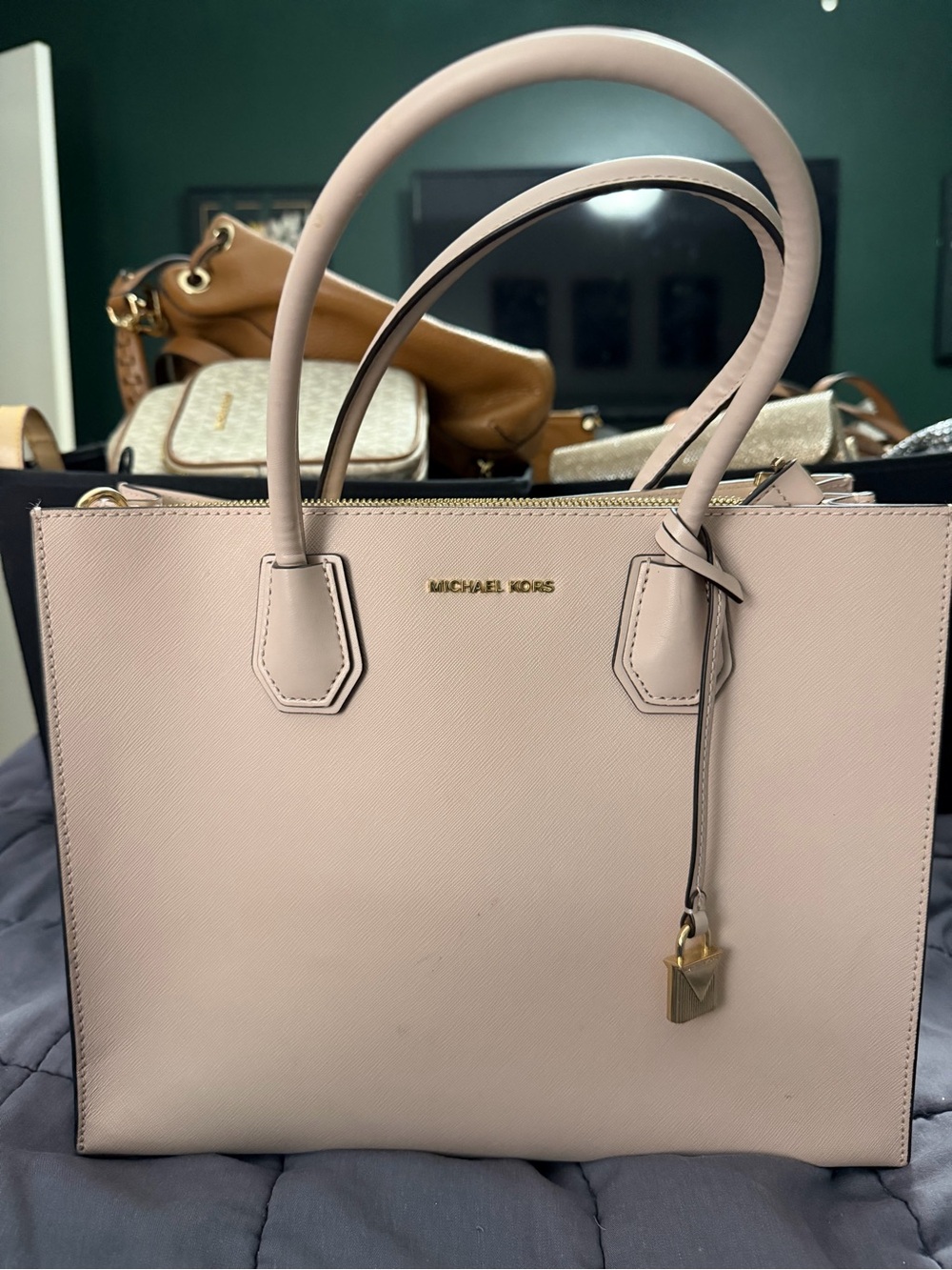 MICHAEL KORS Blush Saffiano Leather Tote with Gold Hardware